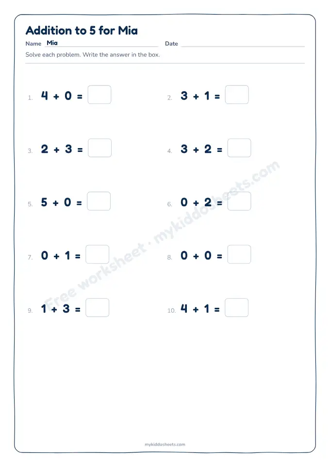 Addition worksheet preview