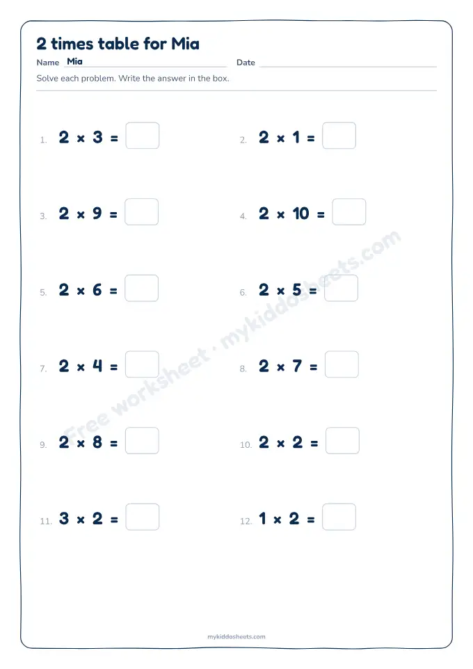 Times tables worksheet preview