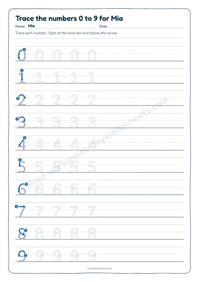 Number tracing worksheet preview