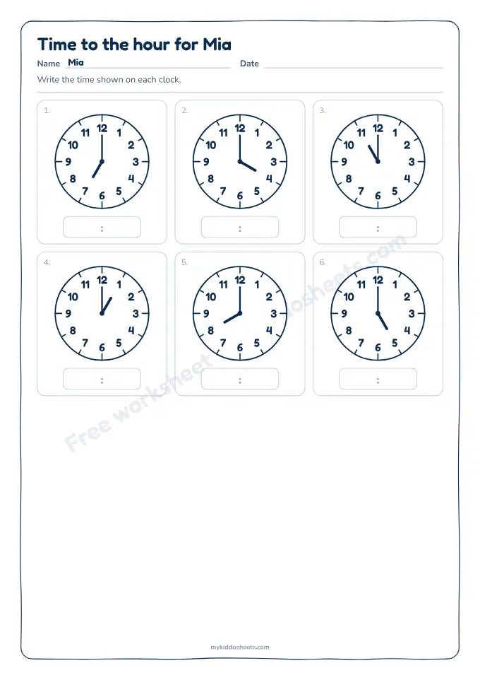Telling time worksheet preview