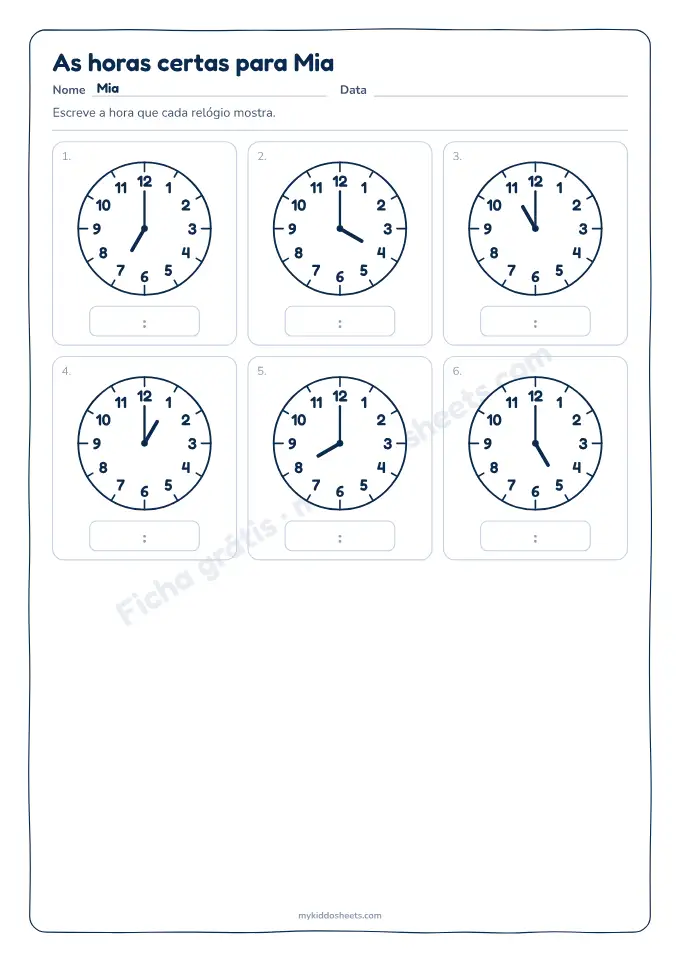 Pré-visualização da ficha de Ver as horas